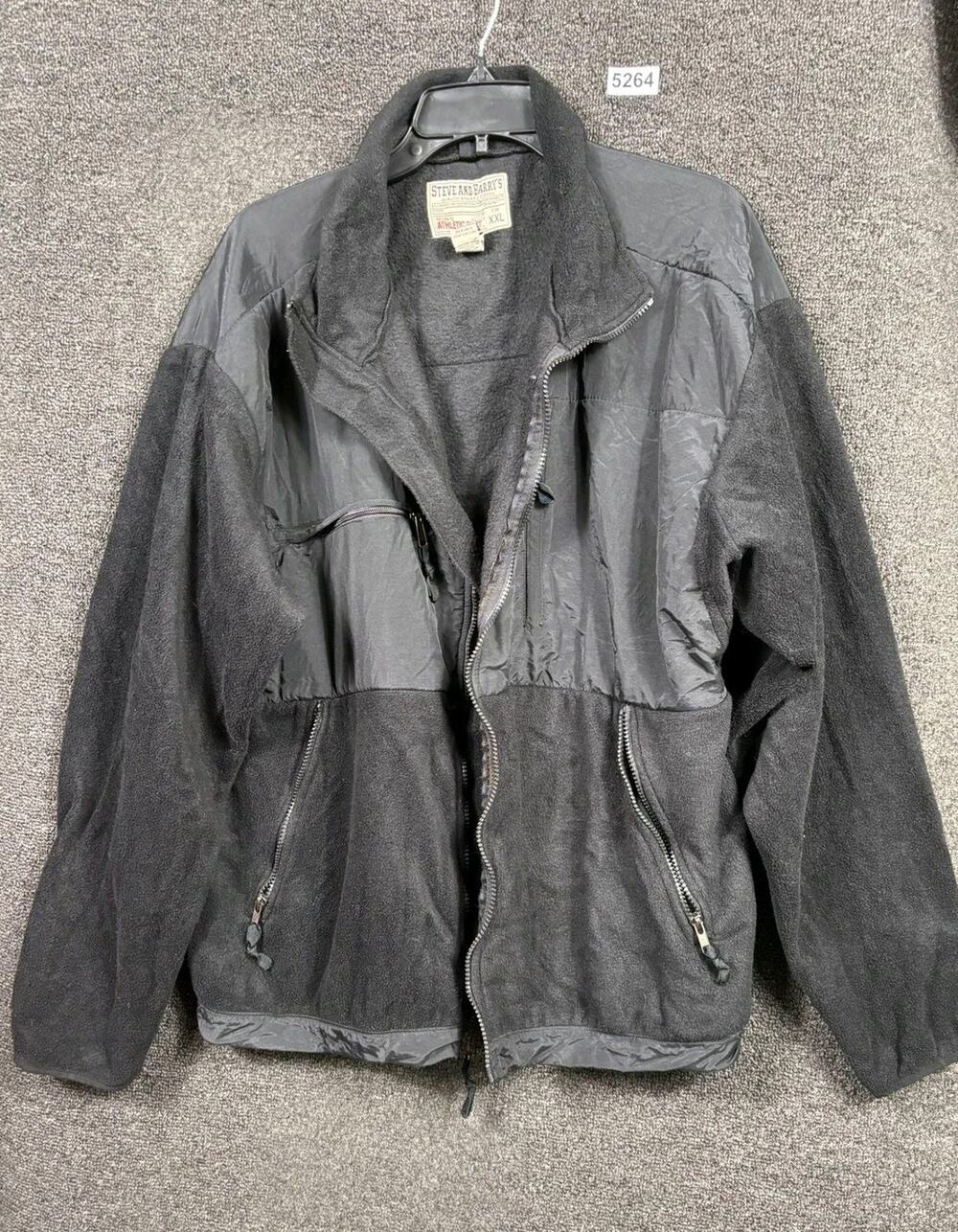 Steve & Barry's Jacket Mens 2XL Black Gray Full Zip Fleece Nylon Panels Pockets